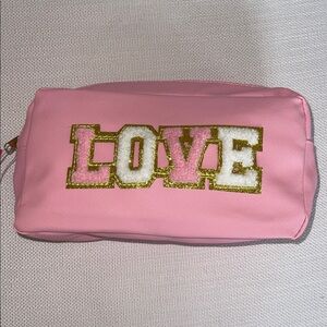 Pink Cosmetic Bag with LOVE embroidered Design NWT